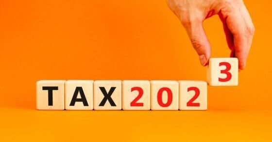 letter blocks spelling out TAX2023
